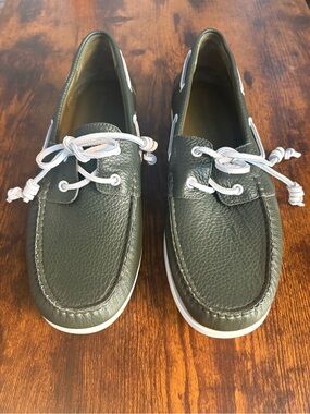 Manolo Blahnik Sidmouth Mens Green Leather Boat Shoes Size 9 Italy